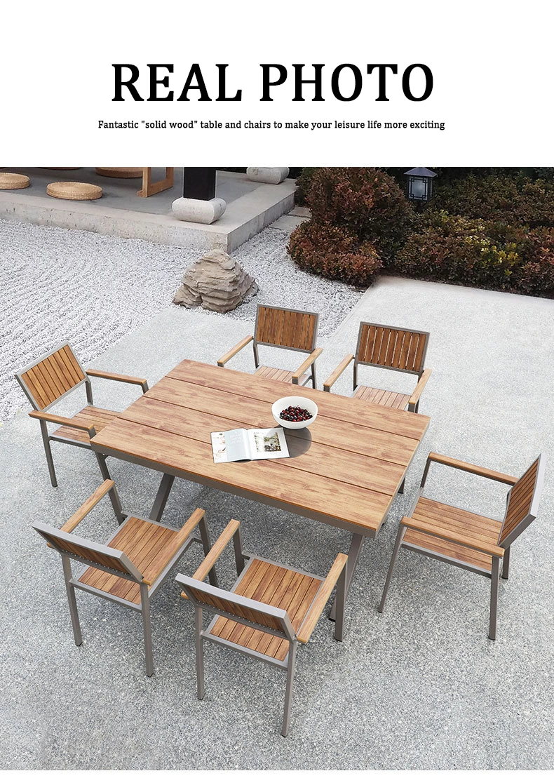 Modern Villa Outdoor Plastic Wood Furniture Leisure Hotel Outdoor Aluminum Chair Metal Frame Patio Garden Table and Chairs Set